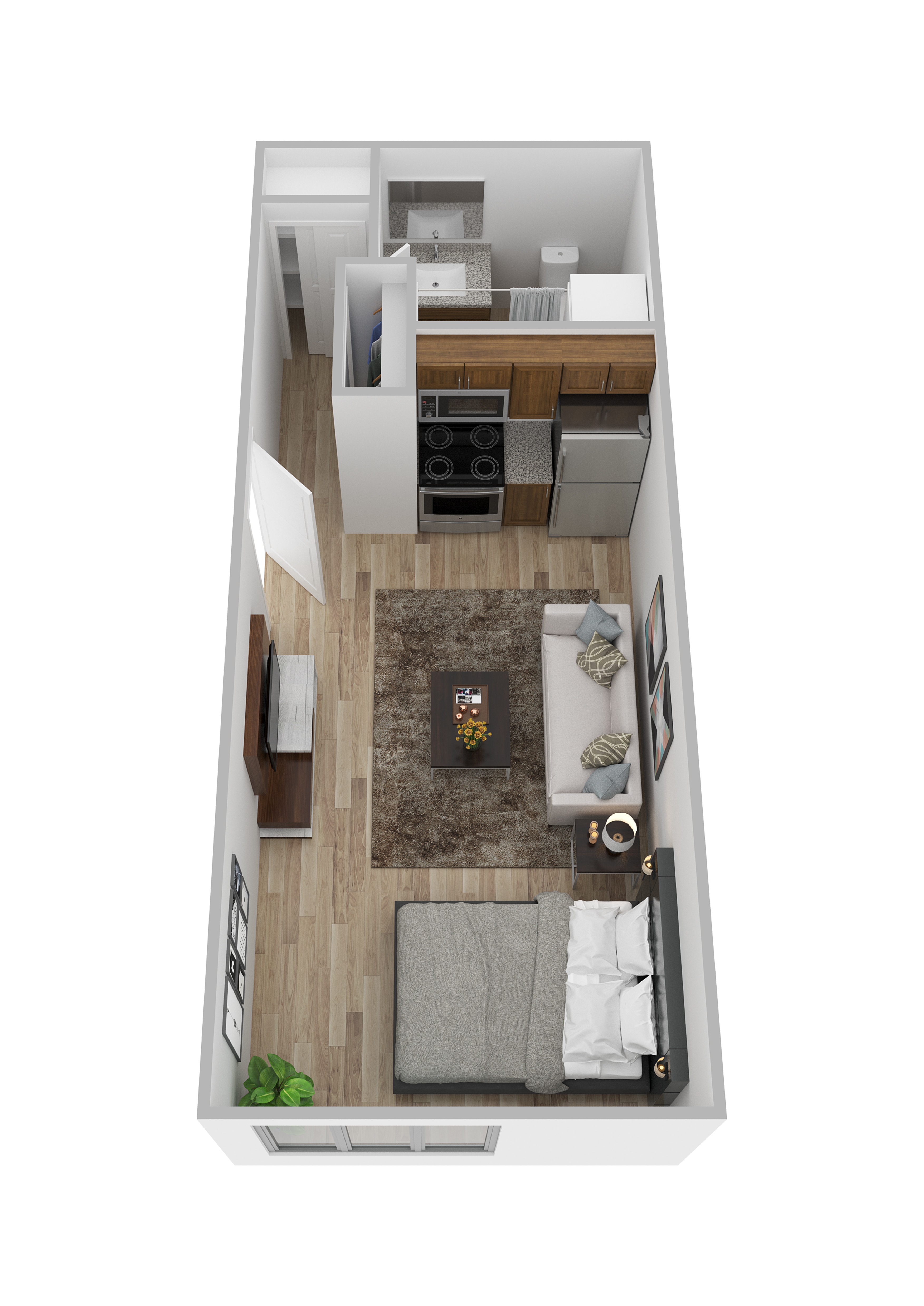 Floor plan for studio, 1 bath, 300 sqft